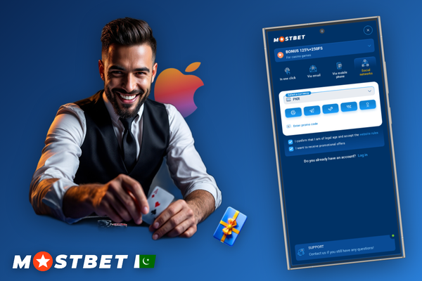 Mostbet new account registration form with promo code field and welcome bonus summary