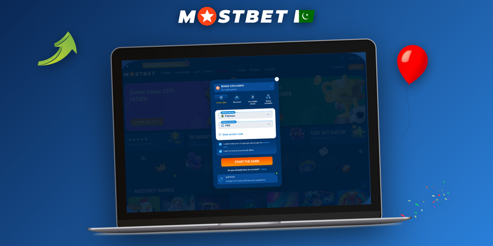 Mostbet sign up form displayed on phone and laptop with a six-step progress bar